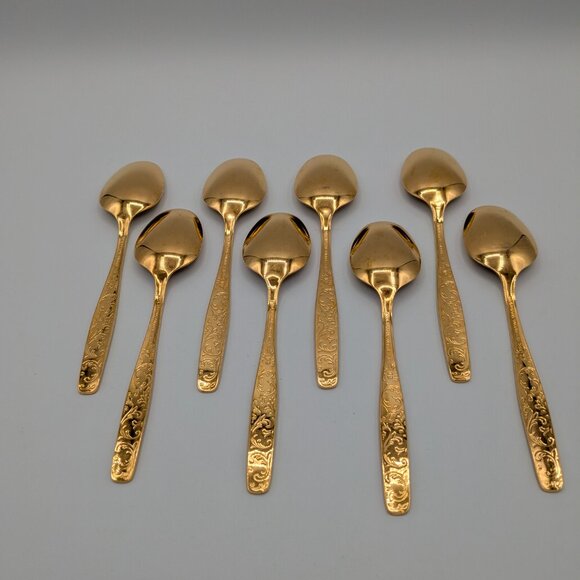 Americana Golden Heritage Flatware Golden Scroll 8 Teaspoons 6" Vintage - Picture 3 of 9